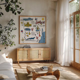 Georgia by Farida Zaman. Shown in a natural wood frame in a cozy modern living room. Available as an archival giclee rolled canvas, fine art paper, or poster print. SKU 87822a.