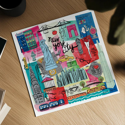 Global Travel I by Farida Zaman. Shown as a detailed flat fine art print, highlighting archival giclee quality. Available as an archival giclee rolled canvas, fine art paper, or poster print. SKU 44985a.