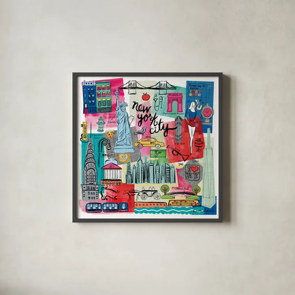 Global Travel I by Farida Zaman. Shown in a sleek black glass frame for a contemporary gallery look. Available as an archival giclee rolled canvas, fine art paper, or poster print. SKU 44985a.