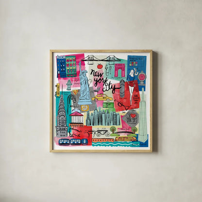 Global Travel I by Farida Zaman. Shown in a natural wood glass frame for a timeless modern aesthetic. Available as an archival giclee rolled canvas, fine art paper, or poster print. SKU 44985a.