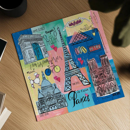 Global Travel II by Farida Zaman. Shown as a detailed flat fine art print, highlighting archival giclee quality. Available as an archival giclee rolled canvas, fine art paper, or poster print. SKU 44986a.