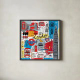 Global Travel III by Farida Zaman. Shown in a sleek black glass frame for a contemporary gallery look. Available as an archival giclee rolled canvas, fine art paper, or poster print. SKU 44987a.