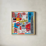 Global Travel III by Farida Zaman. Shown in a natural wood glass frame for a timeless modern aesthetic. Available as an archival giclee rolled canvas, fine art paper, or poster print. SKU 44987a.