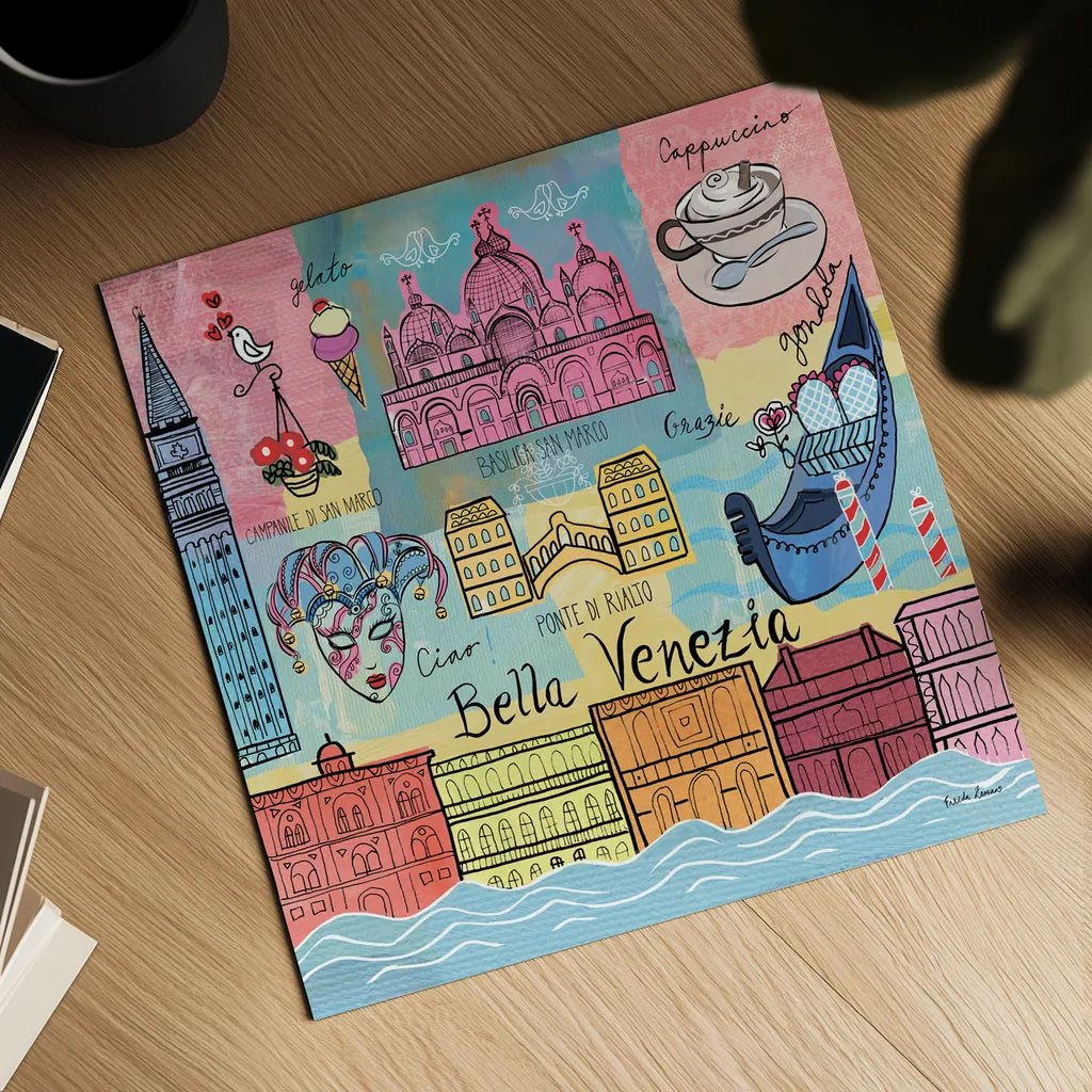 Global Travel IV by Farida Zaman. Shown as a detailed flat fine art print, highlighting archival giclee quality. Available as an archival giclee rolled canvas, fine art paper, or poster print. SKU 44988a.