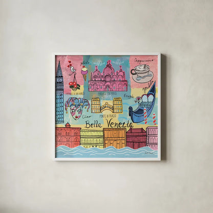 Global Travel IV by Farida Zaman. Shown in a crisp white glass frame for a clean and minimalist style. Available as an archival giclee rolled canvas, fine art paper, or poster print. SKU 44988a.