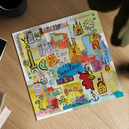 Global Travel IX by Farida Zaman. Shown as a detailed flat fine art print, highlighting archival giclee quality. Available as an archival giclee rolled canvas, fine art paper, or poster print. SKU 44993a.