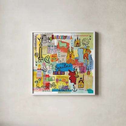 Global Travel IX by Farida Zaman. Shown in a crisp white glass frame for a clean and minimalist style. Available as an archival giclee rolled canvas, fine art paper, or poster print. SKU 44993a.