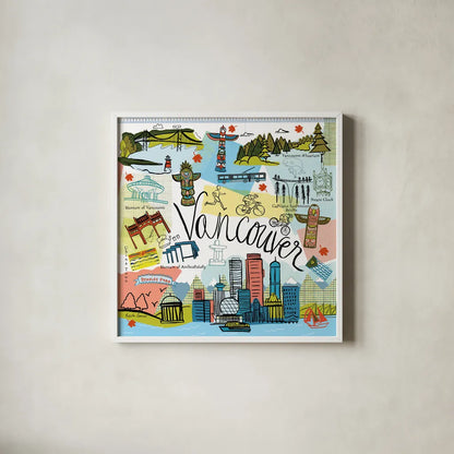 Global Travel V by Farida Zaman. Shown in a crisp white glass frame for a clean and minimalist style. Available as an archival giclee rolled canvas, fine art paper, or poster print. SKU 44989a.