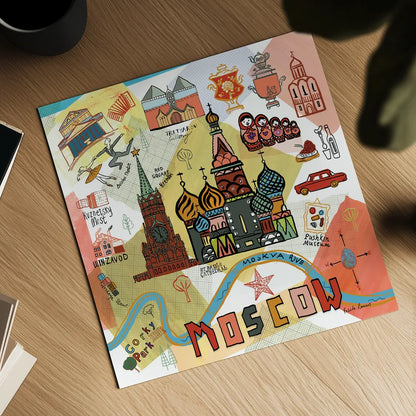 Global Travel VI by Farida Zaman. Shown as a detailed flat fine art print, highlighting archival giclee quality. Available as an archival giclee rolled canvas, fine art paper, or poster print. SKU 44990a.