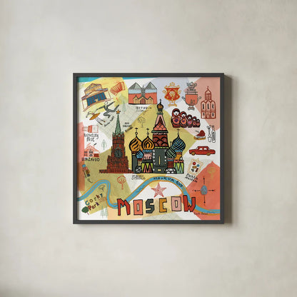 Global Travel VI by Farida Zaman. Shown in a sleek black glass frame for a contemporary gallery look. Available as an archival giclee rolled canvas, fine art paper, or poster print. SKU 44990a.