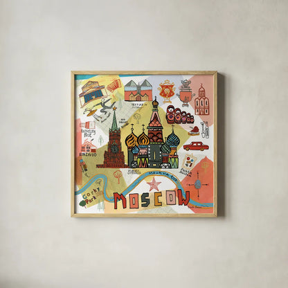 Global Travel VI by Farida Zaman. Shown in a natural wood glass frame for a timeless modern aesthetic. Available as an archival giclee rolled canvas, fine art paper, or poster print. SKU 44990a.