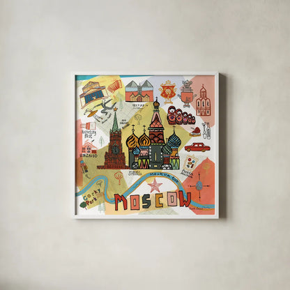 Global Travel VI by Farida Zaman. Shown in a crisp white glass frame for a clean and minimalist style. Available as an archival giclee rolled canvas, fine art paper, or poster print. SKU 44990a.