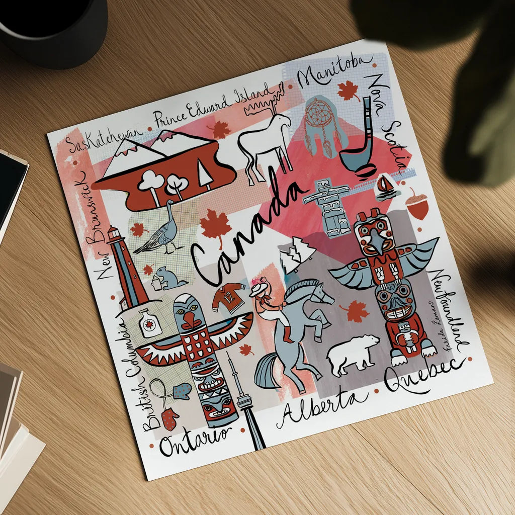 Global Travel VII by Farida Zaman. Shown as a detailed flat fine art print, highlighting archival giclee quality. Available as an archival giclee rolled canvas, fine art paper, or poster print. SKU 44991a.