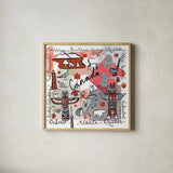Global Travel VII by Farida Zaman. Shown in a natural wood glass frame for a timeless modern aesthetic. Available as an archival giclee rolled canvas, fine art paper, or poster print. SKU 44991a.