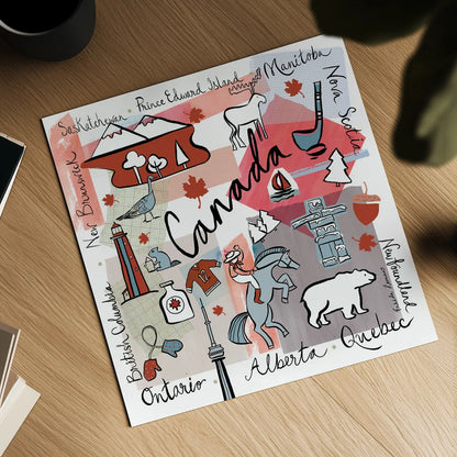 Global Travel VII v2 by Farida Zaman. Shown as a detailed flat fine art print, highlighting archival giclee quality. Available as an archival giclee rolled canvas, fine art paper, or poster print. SKU 51503a.