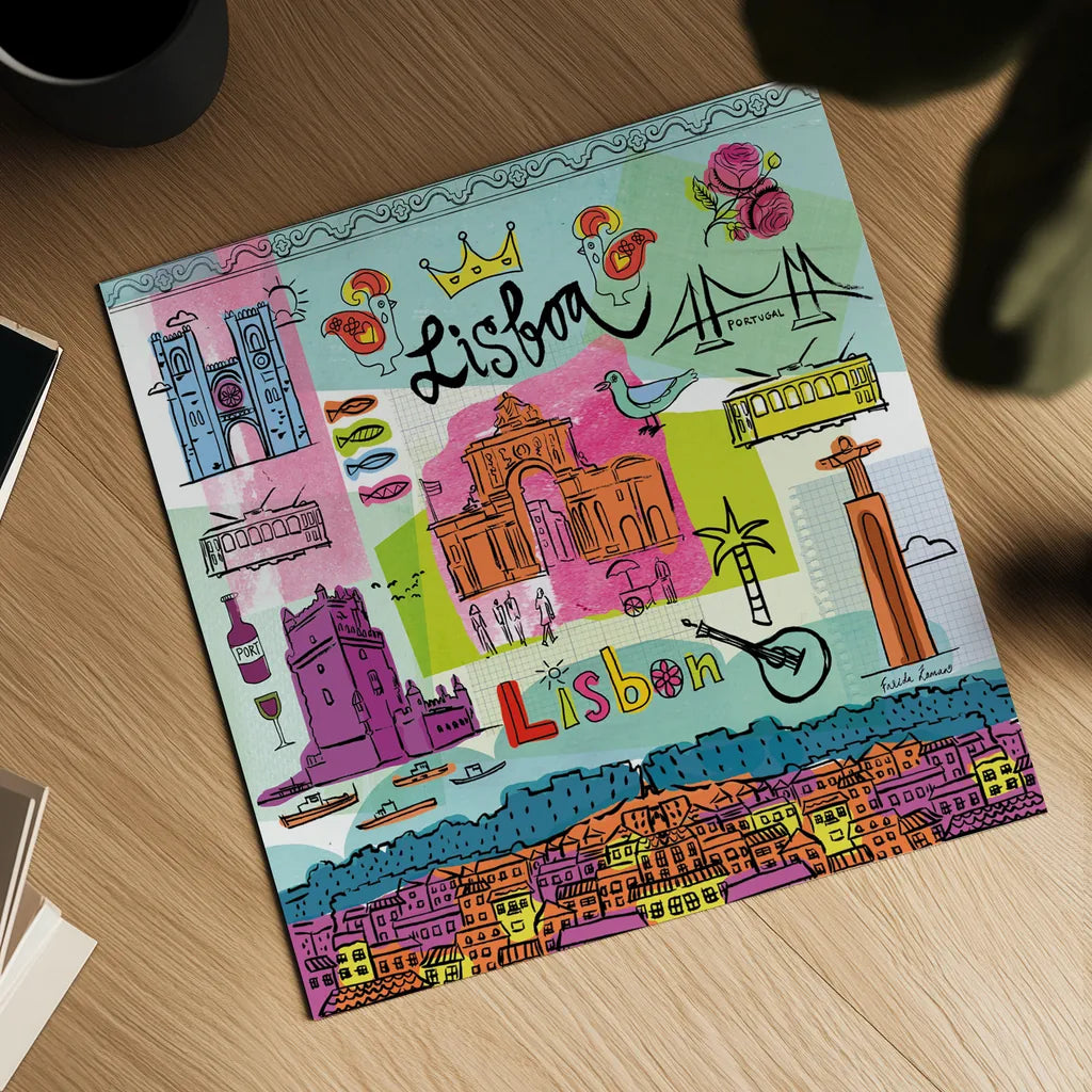 Global Travel VIII by Farida Zaman. Shown as a detailed flat fine art print, highlighting archival giclee quality. Available as an archival giclee rolled canvas, fine art paper, or poster print. SKU 44992a.