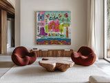 Global Travel VIII by Farida Zaman. Shown as extra-large giant wall art in a modern living room. Available as an archival giclee rolled canvas, fine art paper, or poster print. SKU 44992a.