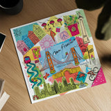 Global Travel XI by Farida Zaman. Shown as a detailed flat fine art print, highlighting archival giclee quality. Available as an archival giclee rolled canvas, fine art paper, or poster print. SKU 44995a.