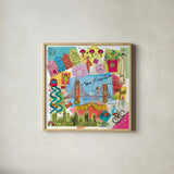 Global Travel XI by Farida Zaman. Shown in a natural wood glass frame for a timeless modern aesthetic. Available as an archival giclee rolled canvas, fine art paper, or poster print. SKU 44995a.