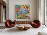 Global Travel XI by Farida Zaman. Shown as extra-large giant wall art in a modern living room. Available as an archival giclee rolled canvas, fine art paper, or poster print. SKU 44995a.