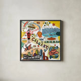 Global Travel XII v2 by Farida Zaman. Shown in a sleek black glass frame for a contemporary gallery look. Available as an archival giclee rolled canvas, fine art paper, or poster print. SKU 51504a.