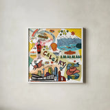 Global Travel XII v2 by Farida Zaman. Shown in a crisp white glass frame for a clean and minimalist style. Available as an archival giclee rolled canvas, fine art paper, or poster print. SKU 51504a.