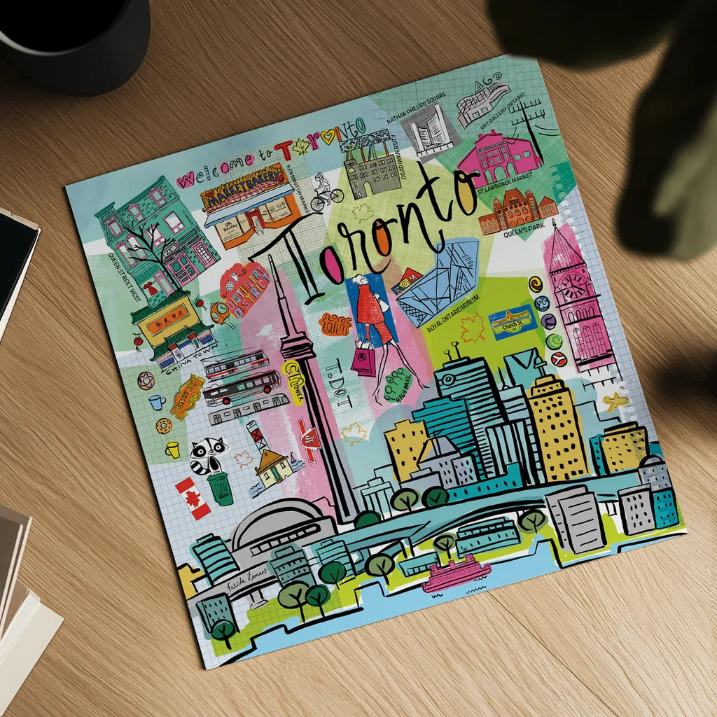 Global Travel XIII by Farida Zaman. Shown as a detailed flat fine art print, highlighting archival giclee quality. Available as an archival giclee rolled canvas, fine art paper, or poster print. SKU 44997a.