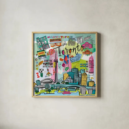 Global Travel XIII by Farida Zaman. Shown in a natural wood glass frame for a timeless modern aesthetic. Available as an archival giclee rolled canvas, fine art paper, or poster print. SKU 44997a.