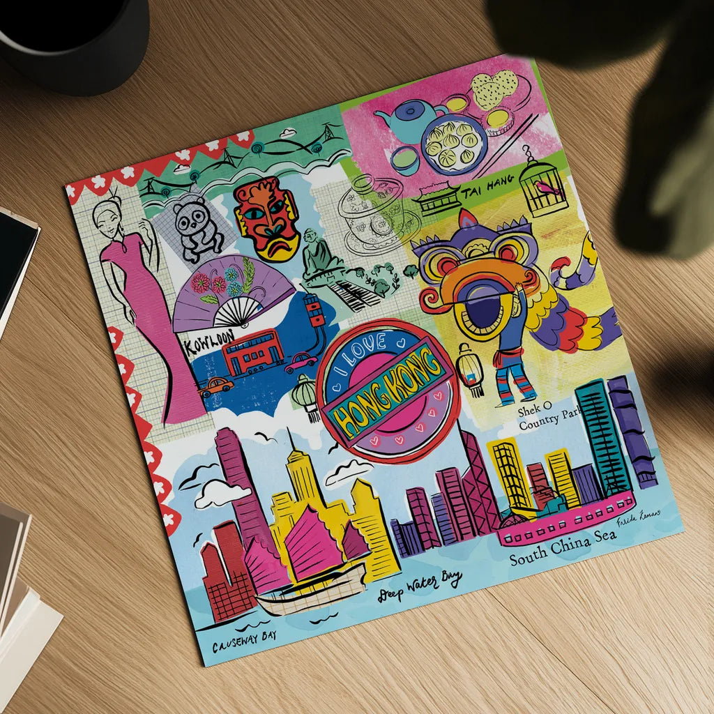 Global Travel XIV by Farida Zaman. Shown as a detailed flat fine art print, highlighting archival giclee quality. Available as an archival giclee rolled canvas, fine art paper, or poster print. SKU 44998a.