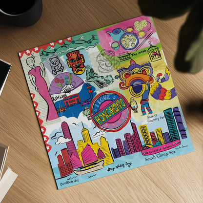 Global Travel XIV by Farida Zaman. Shown as a detailed flat fine art print, highlighting archival giclee quality. Available as an archival giclee rolled canvas, fine art paper, or poster print. SKU 44998a.