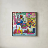 Global Travel XIV by Farida Zaman. Shown in a sleek black glass frame for a contemporary gallery look. Available as an archival giclee rolled canvas, fine art paper, or poster print. SKU 44998a.