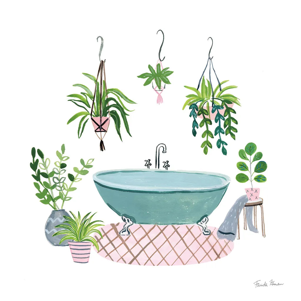 Green Bathroom II by Farida Zaman. SKU 57350a. Archival Giclee Fine art print for wall decor.