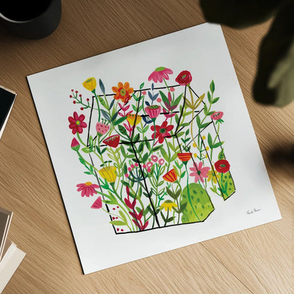 Greenhouse Blooming IV by Farida Zaman. Shown as a detailed flat fine art print, highlighting archival giclee quality. Available as an archival giclee rolled canvas, fine art paper, or poster print. SKU 77952a.