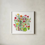 Greenhouse Blooming IV by Farida Zaman. Shown in a crisp white glass frame for a clean and minimalist style. Available as an archival giclee rolled canvas, fine art paper, or poster print. SKU 77952a.