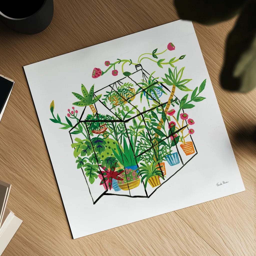 Greenhouse Blooming V by Farida Zaman. Shown as a detailed flat fine art print, highlighting archival giclee quality. Available as an archival giclee rolled canvas, fine art paper, or poster print. SKU 77953a.