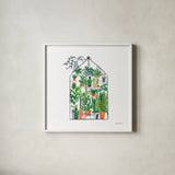 Greenhouse I by Farida Zaman. Shown in a crisp white glass frame for a clean and minimalist style. Available as an archival giclee rolled canvas, fine art paper, or poster print. SKU 69507a.