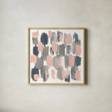 Grey Pink Mist I by Farida Zaman. Shown in a natural wood glass frame for a timeless modern aesthetic. Available as an archival giclee rolled canvas, fine art paper, or poster print. SKU 38399a.