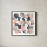 Grey Pink Mist II by Farida Zaman. Shown in a sleek black glass frame for a contemporary gallery look. Available as an archival giclee rolled canvas, fine art paper, or poster print. SKU 38400a.
