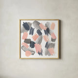 Grey Pink Mist II by Farida Zaman. Shown in a natural wood glass frame for a timeless modern aesthetic. Available as an archival giclee rolled canvas, fine art paper, or poster print. SKU 38400a.