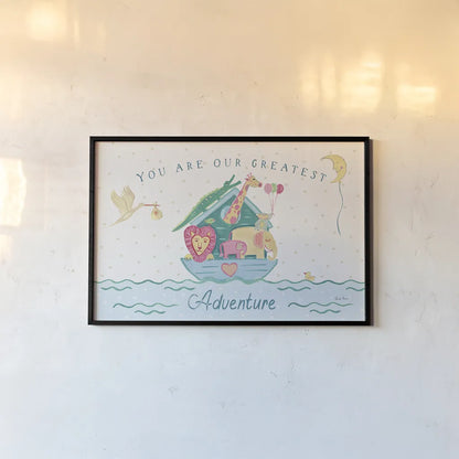 Happy Baby I by Farida Zaman. shown as a paper print in a black flame. Available as a archival giclee rolled canvas, fine art paper, or poster print. SKU 49094i.