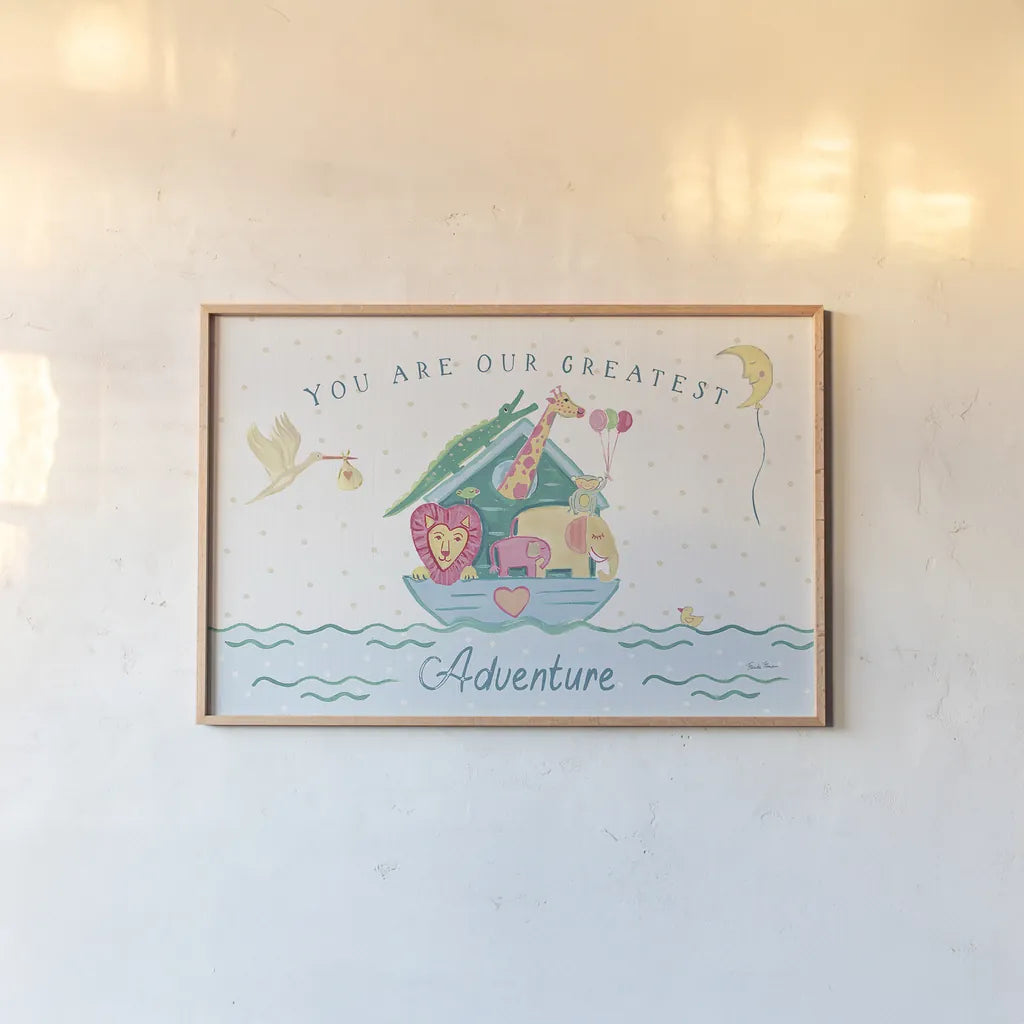 Happy Baby I by Farida Zaman. shown as a paper print in a natural frame. Available as a archival giclee rolled canvas, fine art paper, or poster print. SKU 49094i.