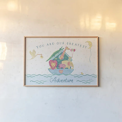 Happy Baby I by Farida Zaman. shown as a paper print in a natural frame. Available as a archival giclee rolled canvas, fine art paper, or poster print. SKU 49094i.