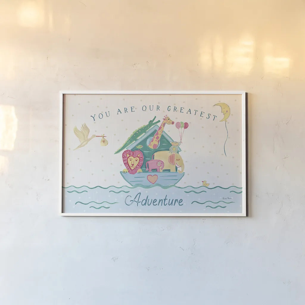 Happy Baby I by Farida Zaman. shown as a paper print in a white frame. Available as a archival giclee rolled canvas, fine art paper, or poster print. SKU 49094i.