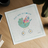 Happy Baby II by Farida Zaman. Shown as a detailed flat fine art print, highlighting archival giclee quality. Available as an archival giclee rolled canvas, fine art paper, or poster print. SKU 49095a.
