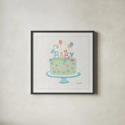 Happy Baby IV by Farida Zaman. Shown in a sleek black glass frame for a contemporary gallery look. Available as an archival giclee rolled canvas, fine art paper, or poster print. SKU 49097a.
