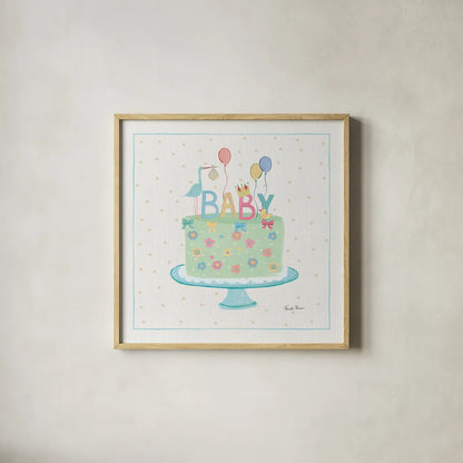 Happy Baby IV by Farida Zaman. Shown in a natural wood glass frame for a timeless modern aesthetic. Available as an archival giclee rolled canvas, fine art paper, or poster print. SKU 49097a.