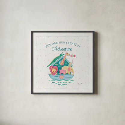 Happy Baby VI by Farida Zaman. Shown in a sleek black glass frame for a contemporary gallery look. Available as an archival giclee rolled canvas, fine art paper, or poster print. SKU 49099a.