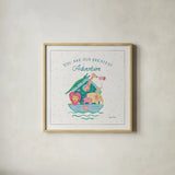 Happy Baby VI by Farida Zaman. Shown in a natural wood glass frame for a timeless modern aesthetic. Available as an archival giclee rolled canvas, fine art paper, or poster print. SKU 49099a.