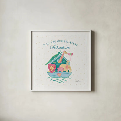 Happy Baby VI by Farida Zaman. Shown in a crisp white glass frame for a clean and minimalist style. Available as an archival giclee rolled canvas, fine art paper, or poster print. SKU 49099a.