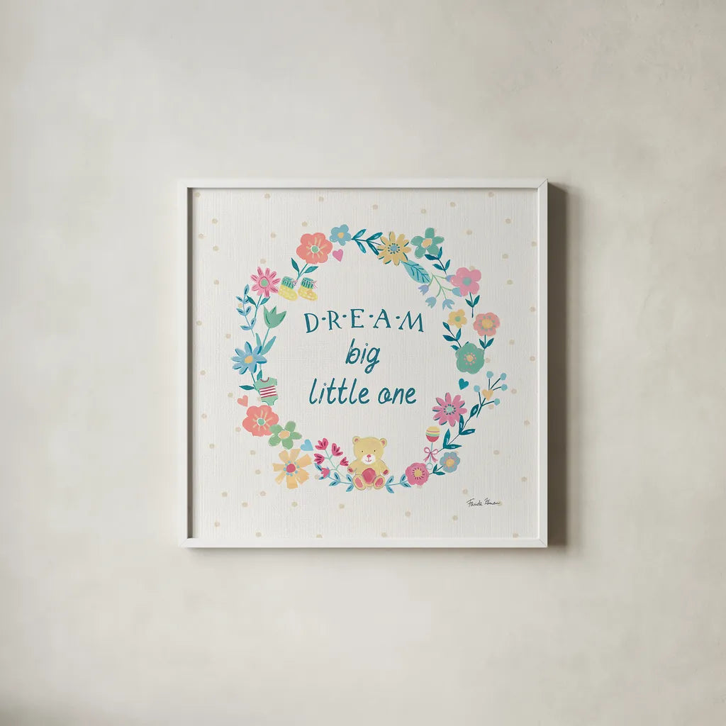 Happy Baby VII by Farida Zaman. Shown in a crisp white glass frame for a clean and minimalist style. Available as an archival giclee rolled canvas, fine art paper, or poster print. SKU 49100a.